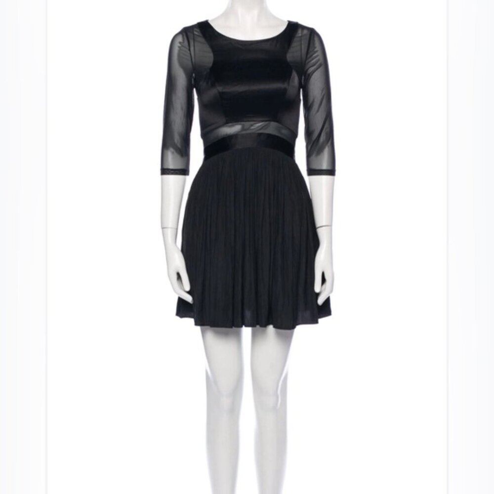 NWT ALL SAINTS ARMOURE Mini DRESS Black Semi Sheer,  Pleated Skirt WD079B Size 4
